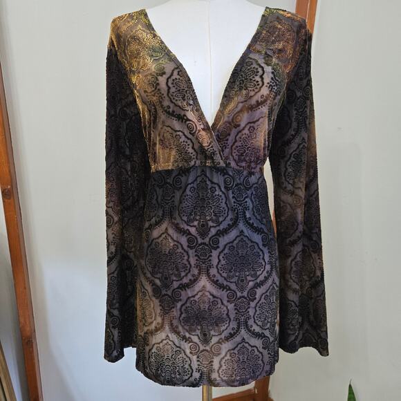 Susan Lawrence Womens Y2K Babtdoll Whimsigoth Fairy Grunge Witchy Burnout Mesh L - Picture 1 of 11